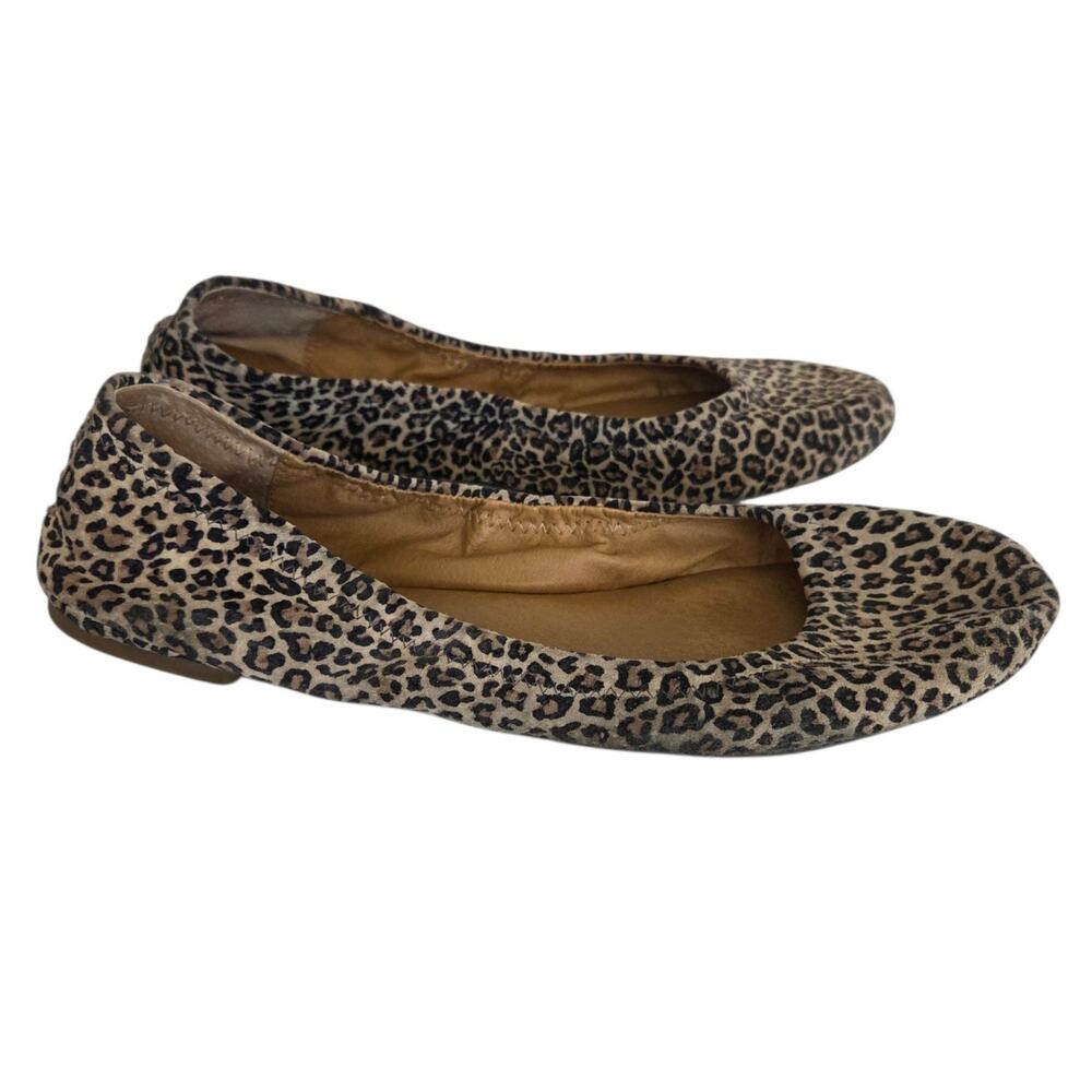Lucky Brand Emmie Leather Leopard Print Ballet Flats Preppy Y2K Classic Sz 8